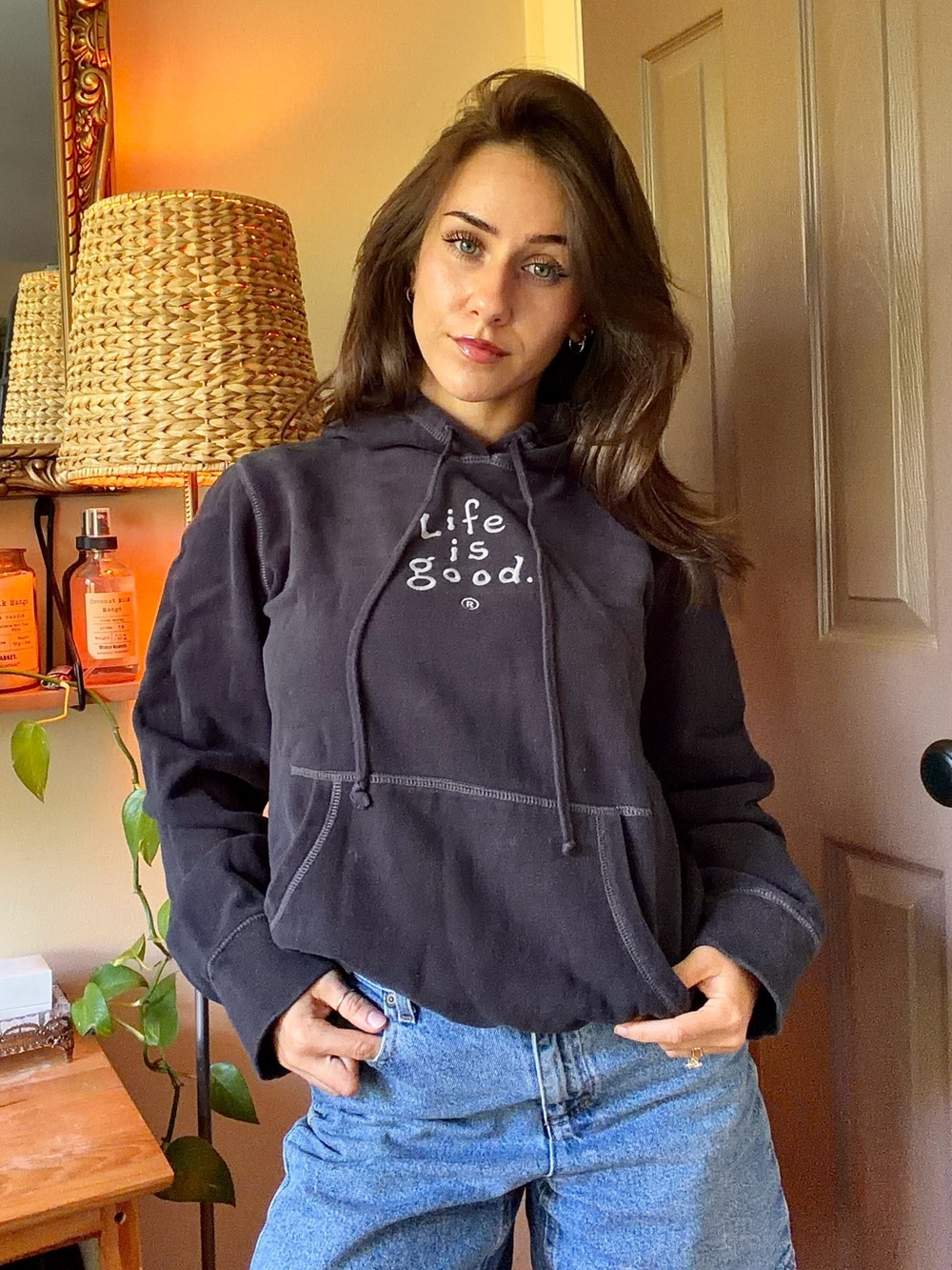 Cozy everyday Life Is Good granola gorpcore basics hoodie woman’s medium